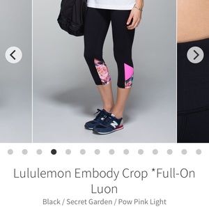 Lululemon Embody Crop- Blk/Secret Garden/POW Pink